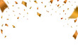 Gold confetti and ribbon background, isolated on transparent background. PNG illustration.