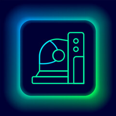 Wall Mural - Glowing neon line Astronaut helmet icon isolated on black background. Colorful outline concept. Vector