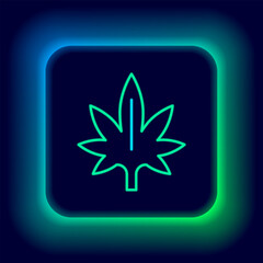 Sticker - Glowing neon line Medical marijuana or cannabis leaf icon isolated on black background. Hemp symbol. Colorful outline concept. Vector