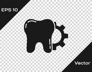 Poster - Black Tooth treatment procedure icon isolated on transparent background. Tooth repair with gear. Vector