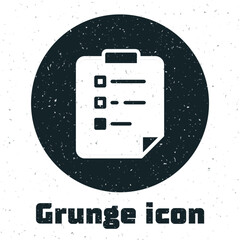 Sticker - Grunge Clipboard with checklist icon isolated on white background. Control list symbol. Survey poll or questionnaire feedback form. Monochrome vintage drawing. Vector