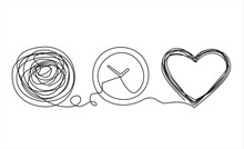 Chaos And Heart Abstract Minimalist Concept Vector Illustration. Metaphor Of Disorganized Difficult Problem, Mess With Black Single Continuous Tangle Thread In Need Of Unraveling Isolated On White