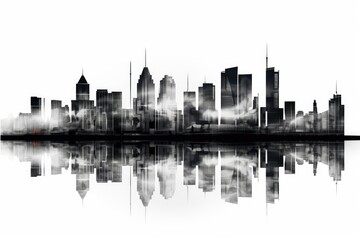 Wall Mural - on a white backdrop, a cityscape a contemporary skyscraper in the city skyline in perspective flat p