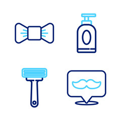 Canvas Print - Set line Barbershop, Shaving razor, Cream lotion cosmetic tube and Bow tie icon. Vector