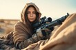 © ViktoGraphics - Sniper girl holding her rifle. Created with Generative Ai technology.