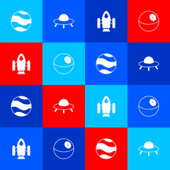 Poster - Set Planet, UFO flying spaceship, Rocket and icon. Vector