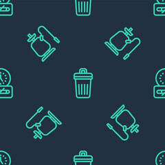 Wall Mural - Set line Trash can, Hookah and No smoking time on seamless pattern. Vector