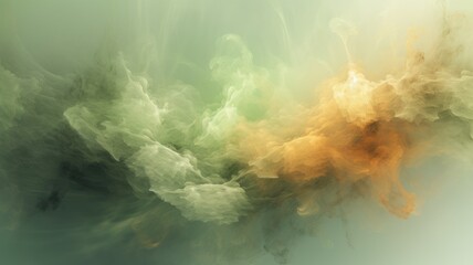 Wall Mural - Colorful green and orange smoke cloud flowing smoothly in artistic abstract art background with creative design and realistic lighting. Picturesque generative AI
