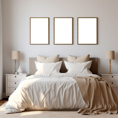 bedroom 3 set frame mockup scandinavian style interior design bedroom,3d render