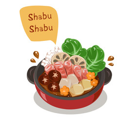 shabu-shabu, hot pot, sukiyaki vector cartoon flat design isolated 