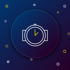 Wall Mural - Line Diving watch icon isolated on blue background. Diving underwater equipment. Colorful outline concept. Vector