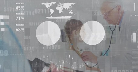 Canvas Print - Animation of data processing over caucasian male doctor and patient