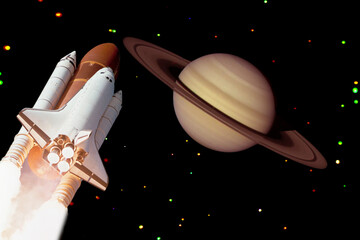 Wall Mural - rocket to saturn, a planet of solar system. the elements of this image furnished by nasa.
