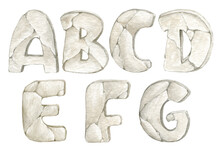 Letters Of The Alphabet, A, B, C, D, E, F. A Set Of Letters, Stone Texture, Hand-drawn, Watercolor.