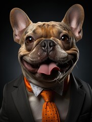 Wall Mural - Portrait of a French bulldog dog dressed in a modern designer suit