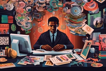 Wall Mural - an image depicting a guy working on a computer while seated at a desk