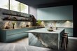 © 2rogan - Text area for montaging your product display on a modern marble kitchen tabletop against the backdrop of a lively modern kitchen.