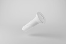 White Allen Key Bolt (aka. Socket Screw) Floating In Mid Air On White Background In Monochrome And Minimalism. Illustration Of The Concept Of Industrial Components