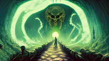 Pathway To Hell!
Fantasy Background With Green Color Theme