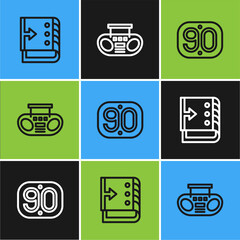 Poster - Set line Sound mixer controller, 90s Retro and Home stereo with two speakers icon. Vector