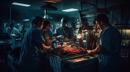 Canvas Print - A group of people in a kitchen preparing food. Generative AI image.