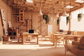 Wall Mural - unfinished project a coworking office decor in the country style. made using generative ai tools