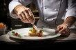 © Yuliia - Master chef cook man hands precisely cooking dressing preparing tasty fresh delicious mouthwatering gourmet dish food on plate to customers 5-star michelin restaurant kitchen close-up detailed artwork