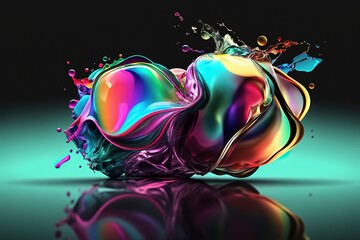 Vibrant 3D painting: Surrealistic, flowing textures meet colorful explosions and flowing fabrics in light orange and beige hues. Rendered in Cinema4D, stunning fusion of cyan and bronze. Generated AI