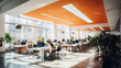Vibrant open space office filled with natural light and bustling with productivity