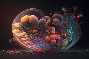 Vibrant 3D painting: Surrealistic, flowing textures meet colorful explosions and flowing fabrics in light orange and beige hues. Rendered in Cinema4D, stunning fusion of cyan and bronze. Generated AI