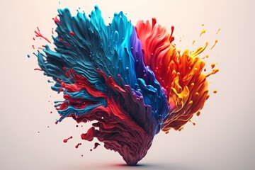 Vibrant 3D painting: Surrealistic, flowing textures meet colorful explosions and flowing fabrics in light orange and beige hues. Rendered in Cinema4D, stunning fusion of cyan and bronze. Generated AI