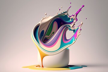 Vibrant 3D painting: Surrealistic, flowing textures meet colorful explosions and flowing fabrics in light orange and beige hues. Rendered in Cinema4D, stunning fusion of cyan and bronze. Generated AI