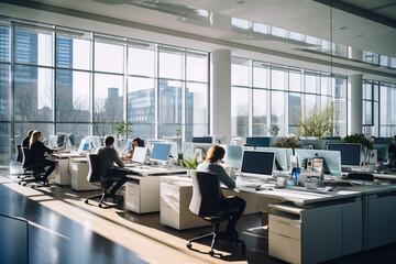 Wall Mural - Vibrant open space office filled with natural light and bustling with productivity