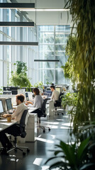 Wall Mural - Vibrant open space office filled with natural light and bustling with productivity