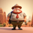 3d cartoon fat park ranger in the canyon