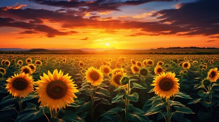 Wall Mural - Sunflower fields, contemporary art, poetic scenery background, generative ai