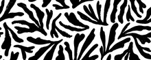 Matisse Abstract Seamless Pattern With Corals. Brush Drawn Botanical Organic Shapes. Vector Abstract Contemporary Floral Elements. Modern Banner With Black Thick Organic Branches In Matisse Style.