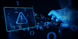 © tippapatt - System hacked warning alert on laptop computer. Cyber attack on computer network, virus, spyware, malware or malicious software. Cyber security and cybercrime concept. System security technology