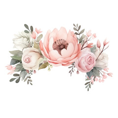 Wall Mural - a beautiful bridal flower crown in watercolor style isolated on a transparent background, generative