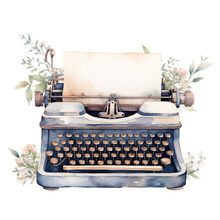 A Vintage Wedding Typewriter Guestbook In Watercolor Style Isolated On A Transparent Background, Generative Ai