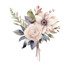 a charming floral boutonniere in watercolor style isolated on a transparent background, generative ai