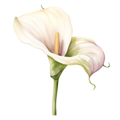 a single wedding calla lily in watercolor style isolated on a transparent background, generative ai