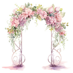 Sticker - a wedding arch in watercolor style isolated on a transparent background, generative ai