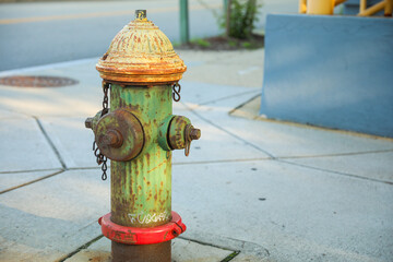 Wall Mural -  fire hydrant stands resilient on the city street, symbolizing safety, preparedness, and the crucial role it plays in protecting lives and properties