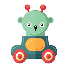 Poster - Cute robot toy, futuristic design, sitting on wheel