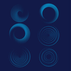 Wall Mural - Halftone blue circle dot abstract background. Set of dotted circle dot circle frames isolated on dark blue background.Design elements.