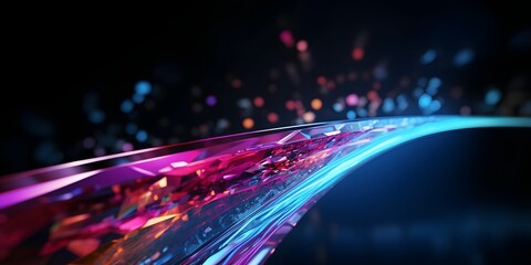 Wall Mural - abstract neon arrow. speed and technology concept. glowing pink blue lines and bokeh lights, ai gene