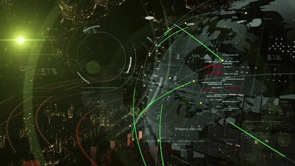 Abstract Sci Fi HUD animation.5G towers connections.Globe Earth.World.Global connection.Broadcast design.News. Globe Earth rotation.World map 3D intro.Type 2