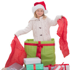 Sticker - Digital png photo of happy caucasian girl in santa's hat at christmas on transparent background