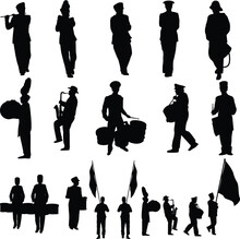 Set Of Marching Band Music Player Silhouettes